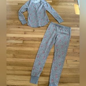 Old Navy Gray with Candy Canes Christmas Thermal Pajama Set